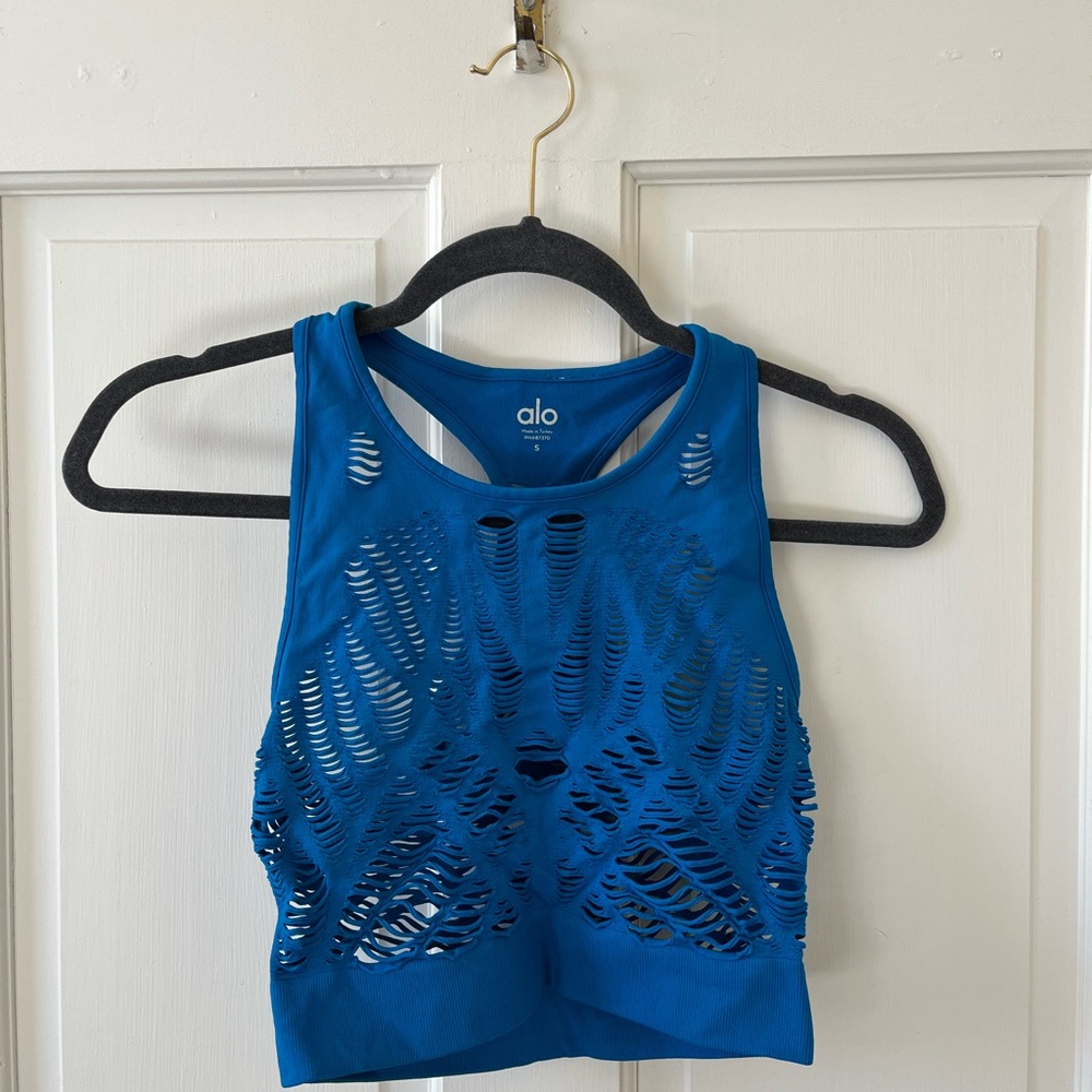 Alo Blue Cutout Crop Top